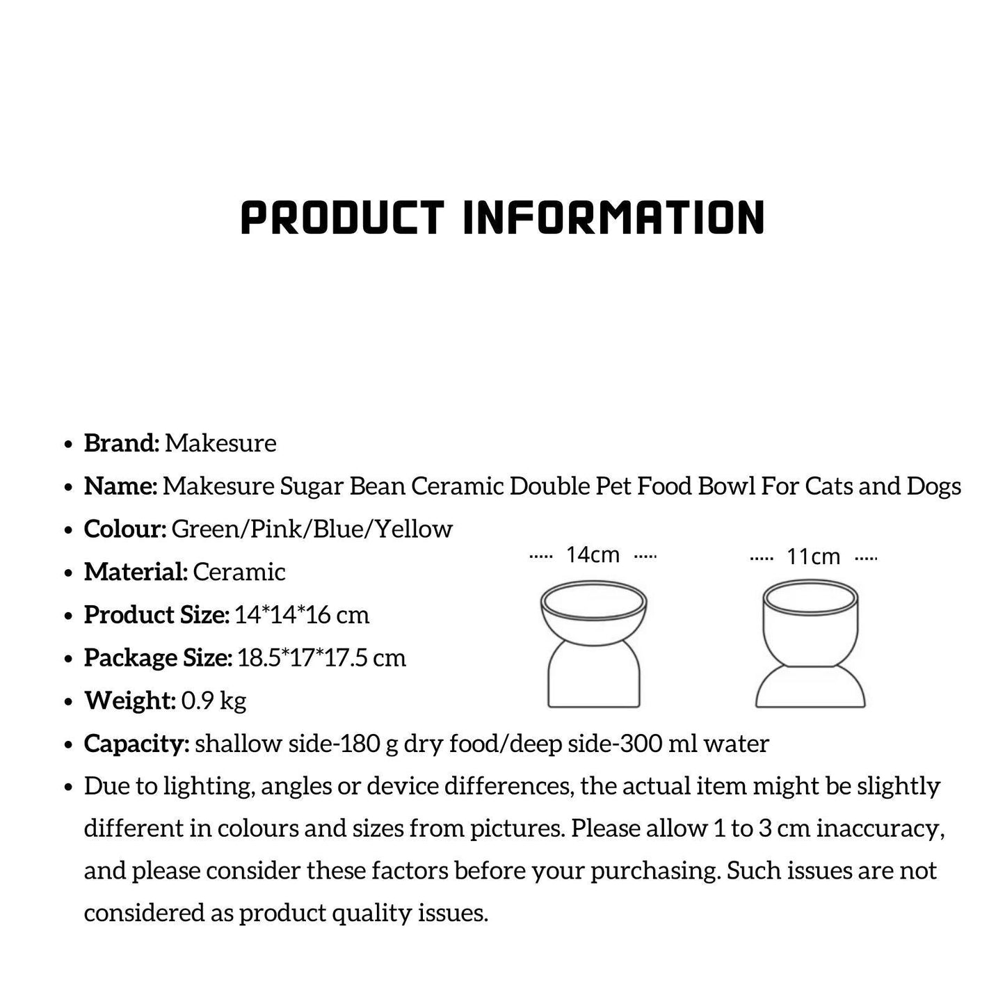 Makesure Sugar Bean Ceramic Double Pet Bowls For Cat and Small Dogs - {{product.type}} - PawPawUp